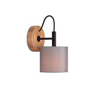 Briloner Leuchten Foco, Aplique de Pared, Retro, Vintage, 1x E14, Metal Pantalla de Tela, 125x178 mm (Diámetro x Distancia Frontal) Color Negro Y Gris Madera (2075-014)