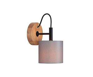 Briloner Leuchten Foco, Aplique de Pared, Retro, Vintage, 1x E14, Metal Pantalla de Tela, 125x178 mm (Diámetro x Distancia Frontal) Color Negro Y Gris Madera (2075-014)