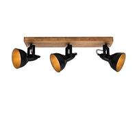 Briloner Leuchten - Foco, foco de techo retro, lámpara de techo vintage, focos giratorios y orientables, 3x E14, máx. 25 vatios, metal-madera, negro-dorado, 500x110x157mm