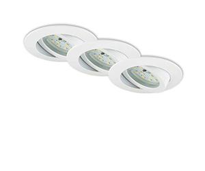 Briloner Leuchten - Focos LED empotrables, Set de 3 lámparas de techo regulables, Módulo LED pivotante, 6,5 vatios, 570 lúmenes, 3.000 Kelvin, IP23, Blanco, 82x28 mm cada unidad
