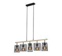Briloner Leuchten - Lámpara colgante, luz colgante de 5 focos, retro, vintage, pantalla de malla metálica, 5x E27, 60 vatios máx., metal-madera, negro, 960 x 1200 mm (Dia x Al)