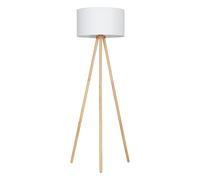 Briloner Leuchten - Lámpara de pie, lámpara de sala de estar, pantalla de tela en blanco, E27, interruptor de cable incluido, madera, 60 W, 455 x 1,48mm (diám. x altura)