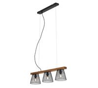 Briloner Leuchten - Lámpara de suspensión, lámpara de suspensión de 3 luces, retro, vintage, de altura ajustable, aspecto rejilla, 3x E14, máx. 25 vatios, metal-madera, negro, 650x150x1360mm