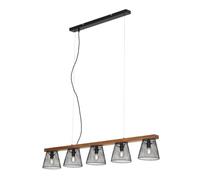 Briloner Leuchten - Lámpara de suspensión, lámpara de suspensión de 5 luces, retro, vintage, de altura ajustable, óptica de rejilla, 5x E14, máx. 25 vatios, metal-madera, negro, 1100x150x1360mm