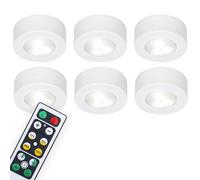Briloner Leuchten - Set de 6 bombillas LED para armario con control remoto, regulables, luz funcional, luz de noche para dormitorios con temporizador y con cinta adhesiva 3M, en blanco