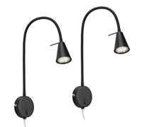 Briloner Lote de 2 lámparas lectura LED orientables, interruptor integrado, luz blanca cálida, lámpara dormitorio, luz pared lectura, iluminación interior, 45 x 8 x 20,5 cm, Negro