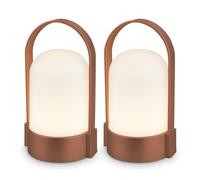 Briloner Lote de 2 lámparas mesa LED inalámbricas IP44, regulable táctil, batería reemplazable, recarga USB-C, lámpara noche, luz camping, diseño portátil, 9 x 8 x 15,5 cm, Marrón