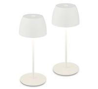 Briloner Lote de 2 lámparas mesa LED inalámbricas IP44, regulable táctil, batería reemplazable, recarga USB-C, lámpara decorativa dormitorio, uso exterior interior, Ø8 x 20 cm, Blanco