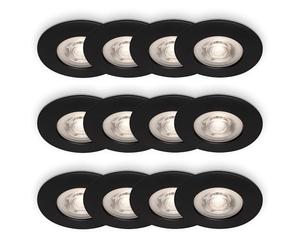Briloner Lote de 3x4 focos empotrables LED, IP44, luz blanca cálida, iluminación baño, lámpara cocina, foco pasillo, diseño empotrable moderno, Ø9 x 2,5 cm, corte Ø6,8 cm, Negro mate