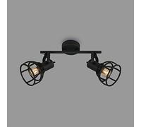 Briloner Luminarias - Lámpara de techo retro con pantalla de rejilla, 2 focos, casquillo E14, máx. 25 W, pantallas ajustables, lámpara de techo rústica de acero, color negro (2669-025)