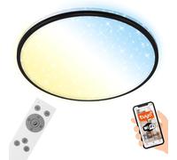 BRILONER - Luz de techo LED inteligente, lámpara redonda WiFi para salón, cielo estrellado, lámpara de techo regulable con mando a distancia, control por voz, negro, Ø333 mm.