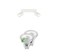 Briloner Pack: Foco LED de Techo Orientable GU10 Blanco + 2 Bombillas LED GU10 4.7W Luz Cálida, 850 lm - Lámpara de Techo Interior, Plafón LED para Salón