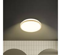 Briloner Plafón LED Acorus, Ø 28 cm, blanco/color madera, IP44