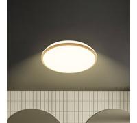 Briloner Plafón LED Acorus, Ø 33 cm, blanco/color madera, IP44