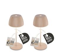 Briloner RIFFLE MINI Lote de 2 lámparas mesa LED inalámbricas IP44, regulable táctil, borde luminoso, batería reemplazable, German Design Award 2025, uso interior exterior, Ø8,5 x 20 cm, Beige