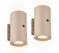Briloner - Set de 2 Apliques Pared Sticklight, Batería, Táctil, Beige | Set de 2, Sin Cable, Sin Taladro, Magnética, Regulable, Luz Blanca Cálida, Salón, Dormitorio, 140lm, 3000K, 6,1x12cm