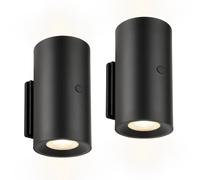 Briloner - Set de 2 Apliques Pared Sticklight, Batería, Táctil, Negro | Set de 2, Sin Cable, Sin Taladro, Magnética, Regulable, Luz Blanca Cálida, Salón, Dormitorio, 140lm, 3000K, 6,1x12cm