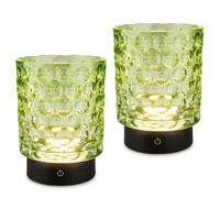 Briloner - Set de 2 Lámparas LED de Mesa, Cristal, Táctil, Verde | Set de 2, Regulación Táctil por Pasos, Batería y Fuente Intercambiables, Mesilla de Noche, Decorativa, 150lm, 2700K, IP44