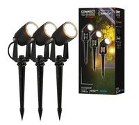 Briloner - Sistema de jardín Connect to Shine de 12 V, juego de 3 focos LED con estaca, juego de extensión, IP65, luz blanca cálida, iluminación de jardín, foco LED para jardín, 25x4 cm, negro
