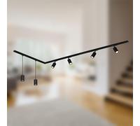 BRILONER - Sistema de rieles juego completo, 4x GU10 spots orientables, 2x GU10 colgante, forma de L, sistema de rieles de techo, riel para proyector, lámpara de techo, proyector, 2,25m, negro