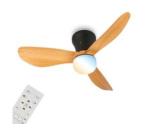BRILONER - Ventilador de techo con luz LED, mando a distancia, motor DC silencioso con 3 velocidades, CCT y luz regulable, aspas desmontables, lámpara ventilador techo, 78x26 cm, negro y madera