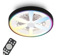 BRILONER - Ventilador de techo con luz LED, mando a distancia, motor DC silencioso con 5 velocidades, RGBIC, CCT y luz regulable, lámpara ventilador techo dormitorio, 48 x 15 cm, negro