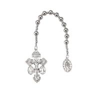 Brilucky Rosario de bolsillo de una década, cuentas pequeñas y resistentes de plata para hombre, regalo católico, Milagrosa de la Virgen María Rosarios Católicos para Hombre, crucifijo de perdón La