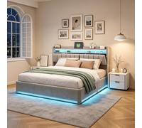 BRILVERDE Cama tapizada 140x200 cm con iluminación LED, Cama Doble con canapé, con somier y Base, Cama Juvenil (Gris-B, 140 x 200 cm)
