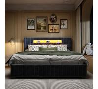 BRILVERDE Cama tapizada 140x200 cm con iluminación LED, Cama Doble con canapé, con somier y Base, Cama Juvenil (Terciopelo Gris, 140 x 200 cm)