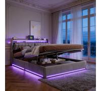 BRILVERDE Cama tapizada 160x200 cm con iluminación LED, Cama Doble con canapé, con somier y Base, Cama Juvenil (Gris-B, 160 x 200 cm)