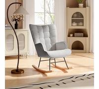 BRILVERDE Sillón Mecedora de Terciopelo Teddy, Silla Lactancia, Silla Lectura, sillón Relax, butaca Mecedora para Sala y Dormitorio, Respaldo a Cuadros (Gris Claro)