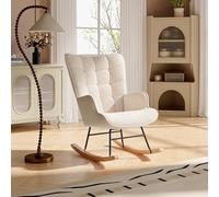 BRILVERDE Sillón Mecedora de Terciopelo Teddy, Silla Lactancia, Silla Lectura, sillón Relax, butaca Mecedora para Sala y Dormitorio, Respaldo a Cuadros (Beige)
