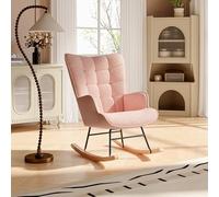 BRILVERDE Sillón Mecedora de Terciopelo Teddy, Silla Lactancia, Silla Lectura, sillón Relax, butaca Mecedora para Sala y Dormitorio, Respaldo a Cuadros (Rosa)