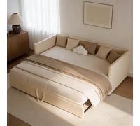 BRILVERDE Sofá Cama Extensible de 2 Plazas con Función de Dormir 90/180 x 200 cm, Tapizado en Terciopelo, Beige