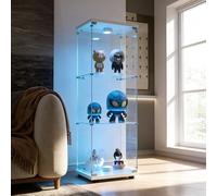 BRILVERDE Vitrina de cristal de pie, con LED, 3 pisos, con puertas y cerradura, para coleccionistas, libros, vino, oficina, salón (blanco, 125 x 42 x 36 cm)