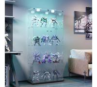 BRILVERDE Vitrina de cristal LED, mueble expositor con 4 estantes y puerta con cerradura, vitrina para colecciones, libros, modelos, botellas, salón y oficina (negro, 163 x 78 x 35 cm)