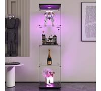 BRILVERDE Vitrina de cristal para colección con 4 estantes, transparente para muebles con cerradura y LED, para libros coleccionables, vino (negro, 42,49 x 36,49 x 163,9 cm)