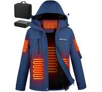 Brimekey Chaqueta Calefactable Hombre con Forro Polar, Abrigo Calefactable con Batería Externa 7,4V 12000mAh, Chaqueta Impermeable Antiviento 6 Zonas de Calor 3 Niveles para Ski Senderismo Camping