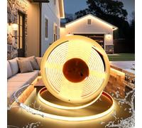 BRIMETI COB Tira luz LED 24V Autoadhesivo 10M Exterior Impermeable IP68 Blanco Caldo 3000K Silicona 320LED/M Cortable Ancho 10mm, para Dormitorio Bar Fiestas Decoración(Sin Fuente de Alimentación)