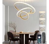 BRIMETI Lámpara Colgante LED Moderna Regulable, 45W Lámpara de Techo Suspendida 3 anillos 150cm Ajustable, Control por APP,para Comedor, Cocina, Sala de Estar, 2700-6500K, con Control Remoto (Oro)