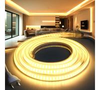 BRIMETI Tira LED Neon 220V 20M 3000K Blanco Cálido 145LEDS/m Impermeable IP65 Luces Flexible Cortable LED Tira Strip con Cable de Alimentación para Cocina Interior Exterior Jardín Fiesta Decoración