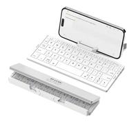 BRIMFORD Inalambrico Plegable con Soporte, Teclado Bluetooth QWERTY Portatil para Viajes, Teclado para iPad/Ordenador portátil/Tableta/Smart TV, Compatible con Windows, iOS, Mac OS, Android (Blanco)