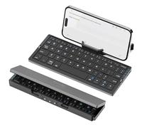 BRIMFORD Inalambrico Plegable con Soporte, Teclado Bluetooth QWERTY Portatil para Viajes, Teclado para iPad/Ordenador portátil/Tableta/Smart TV, Compatible con Windows, iOS, Mac OS, Android (Negro)