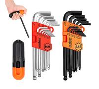 Brimix 27 pc Juego de llaves allen con mango adaptador. Extremos hexagonales y cabeza de bola para instalar y desmontar tornillos de automoviles, muebles, equipos, bicicleta
