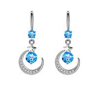Brincos Femininos Pendientes de gota de agua mitología estrellas, pendientes finos colgantes elegantes con imitación, gota agua cobre para mujer (Blue, One Size)