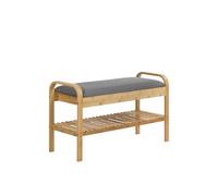 BRINDEK Banco Zapatero de bambú | Asiento Acolchado Gris con asideros | Descalzadora 90x33x50 cm | Mueble recibidor con Zapatero | Diseño escandinavo Resistente a la Humedad | Montaje fácil