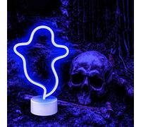 BringLuck2U Fantasmas Luz de neón para Dormitorio - Señales Luminosas LED alimentada por batería o USB - Iluminación Nocturna para Navidad, Todos los Santos, Fiesta, Bar