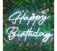 BringLuck2U Happy Birthday Neon Sign Neon Sign White LED Neon Light USB-Power Letra Light Signs Lighter, Dimmbare dekorative Wandlichter für Geburtstagsfeier Dekoration Geburtstagsgeschenk