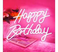 BringLuck2U Placa de neón de feliz cumpleaños con luz LED de feliz cumpleaños, alimentado por USB, interruptor regulable, para todas las fiestas de cumpleaños, decoración de pared (43,2 x 27,9 cm,