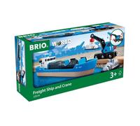 BRIO World - 33534 Barco portacontenedores y vag n gr a | Tren infantil premium de 4 piezas | Desarrolla la motricidad fina y la creatividad | Co